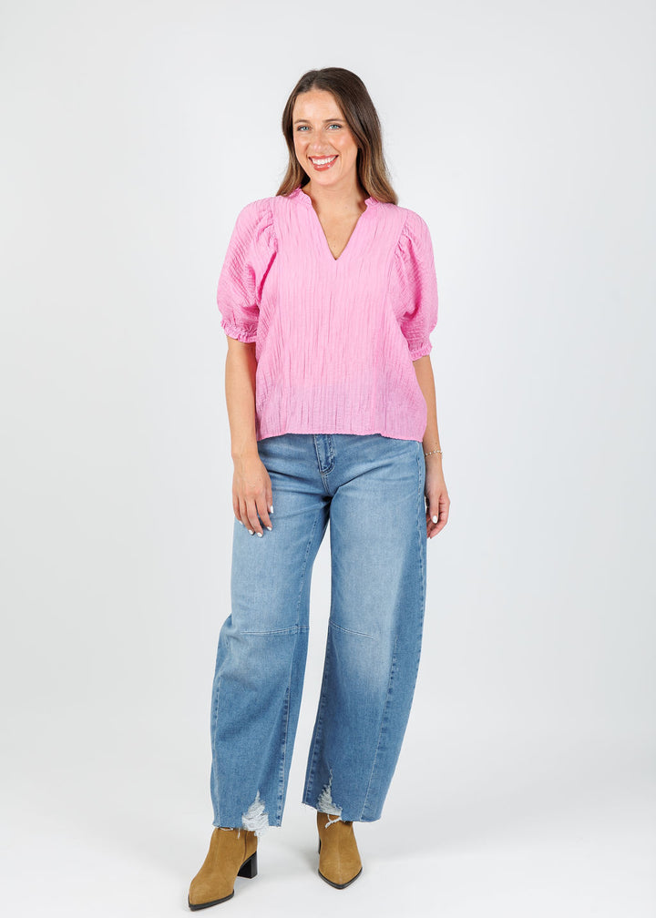 BK Puff Sleeve Top in Pink available at Barbara Katz