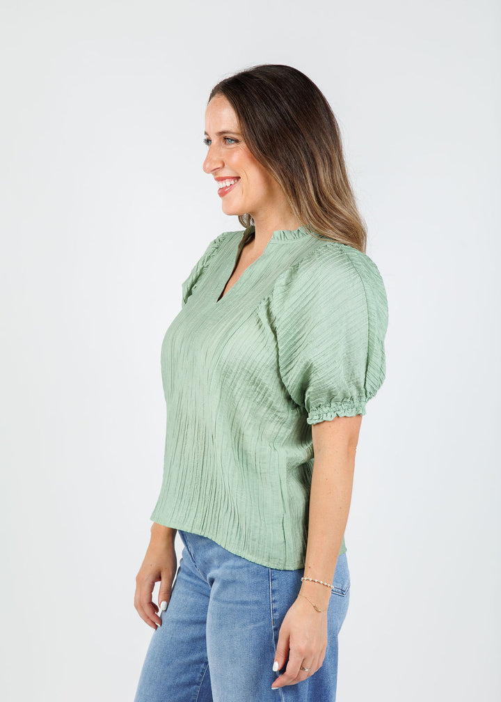 BK Puff Sleeve Top in Sage Green available at Barbara Katz