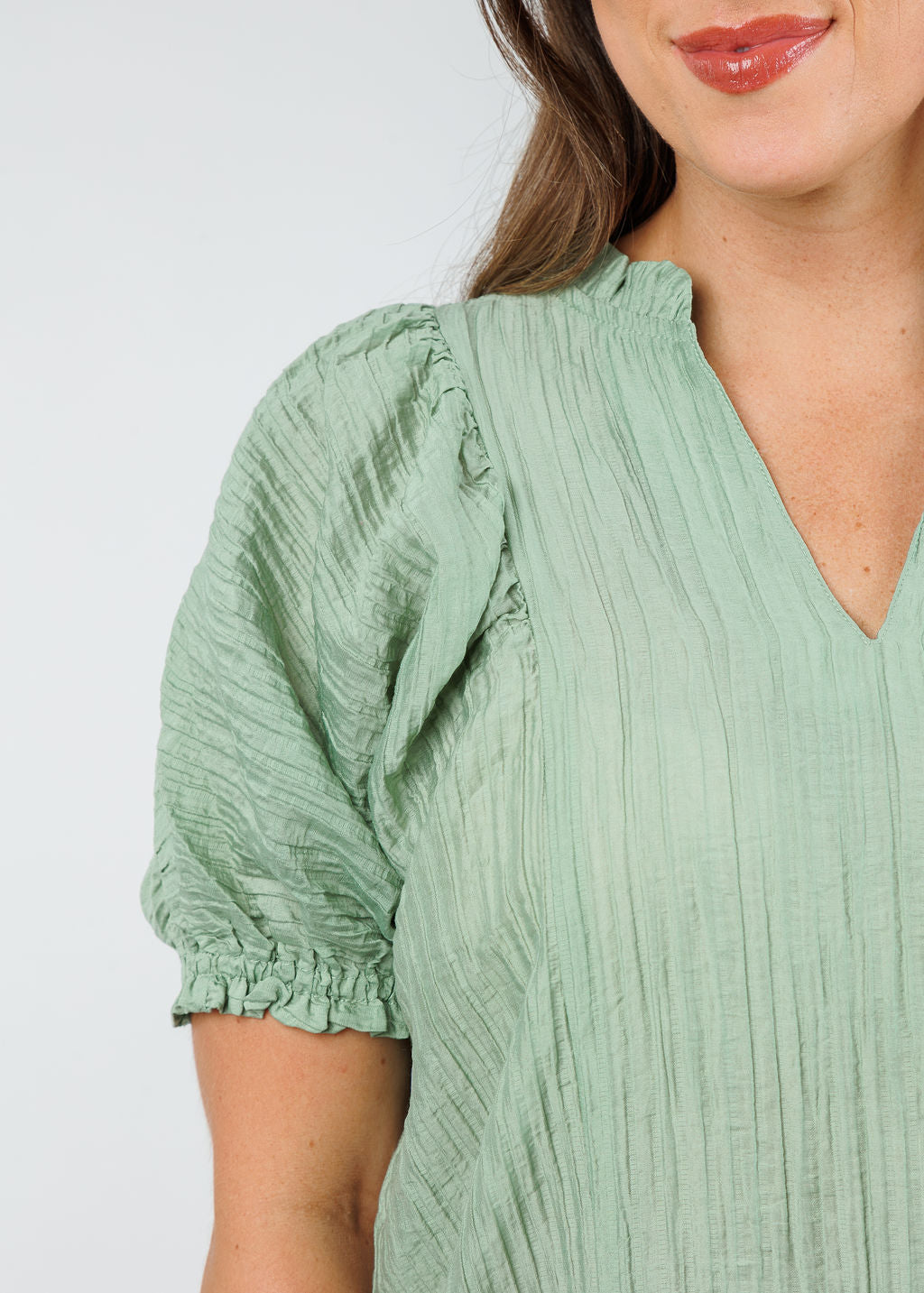 BK Puff Sleeve Top in Sage Green available at Barbara Katz