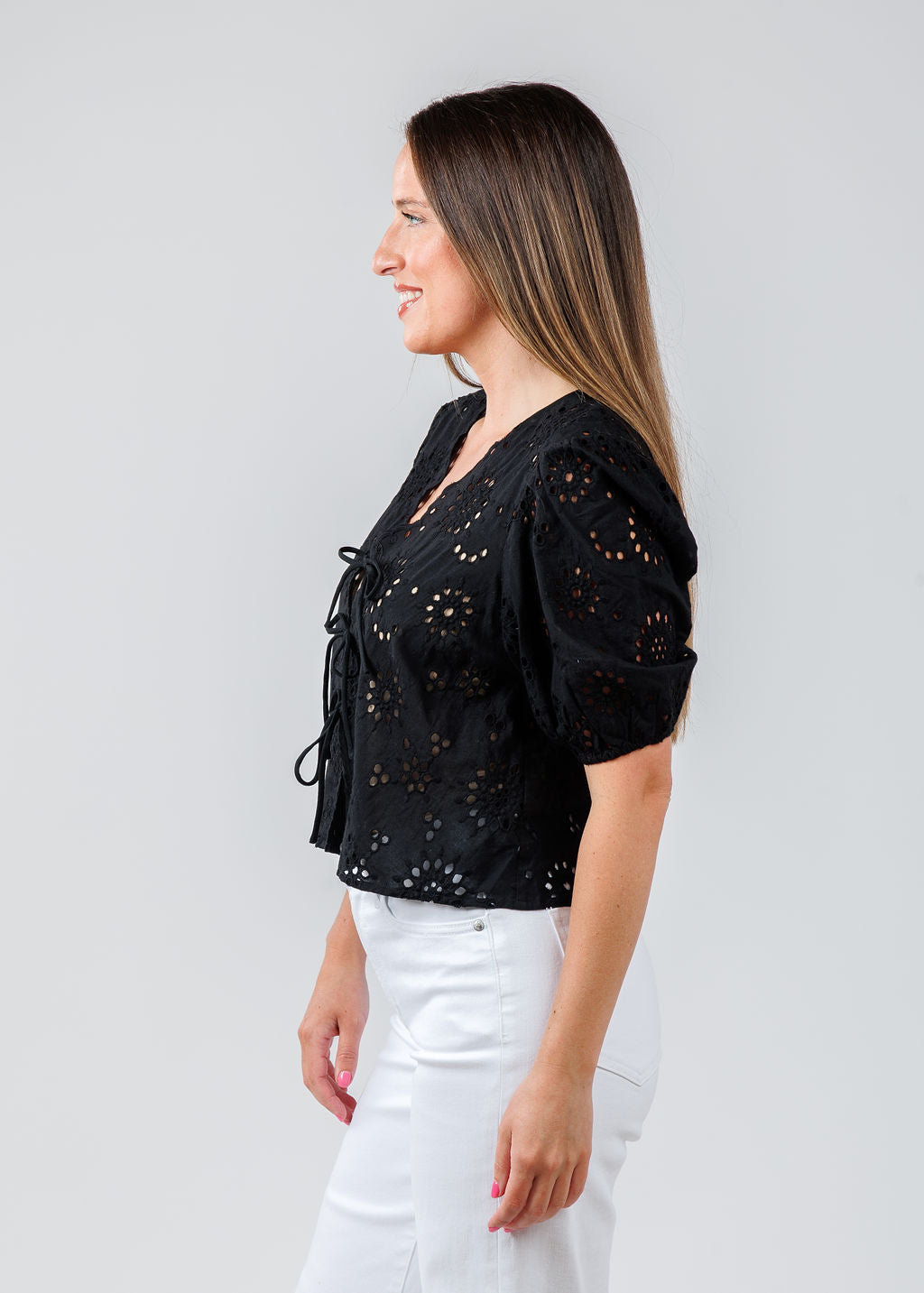 BK Roxana Eyelet Top in Black available at Barbara Katz