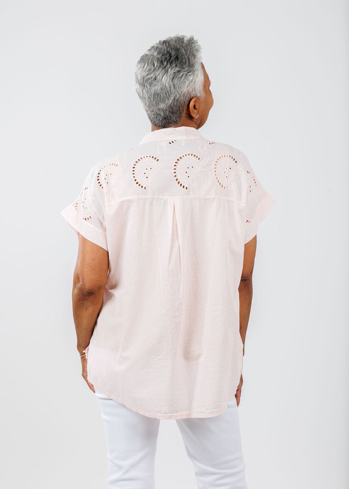 BK Short Sleeve Eyelet Shirt in Blush available at Barbara Katz