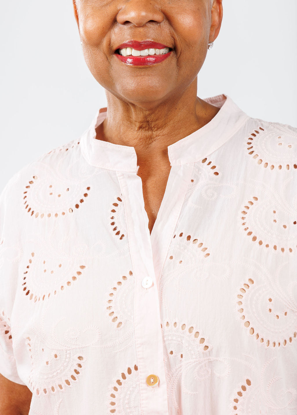 BK Short Sleeve Eyelet Shirt in Blush available at Barbara Katz