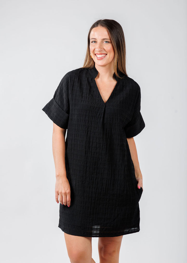 BK Textured Short Sleeve Dress in Black available at Barbara Katz