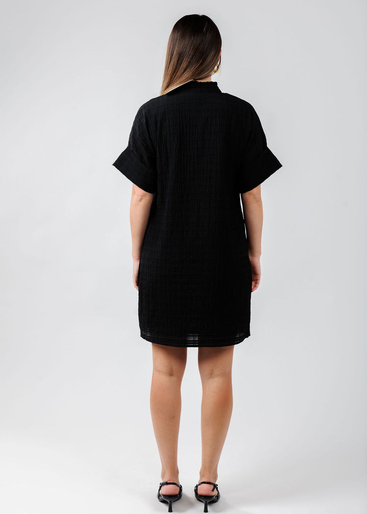 BK Textured Short Sleeve Dress in Black available at Barbara Katz