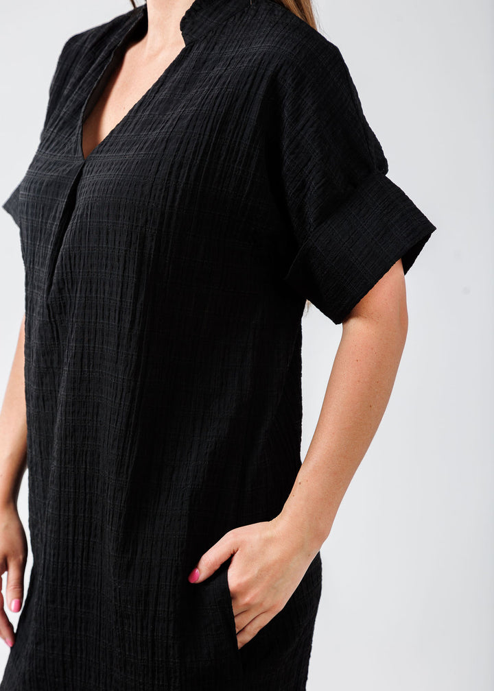 BK Textured Short Sleeve Dress in Black available at Barbara Katz