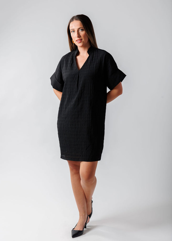 BK Textured Short Sleeve Dress in Black available at Barbara Katz