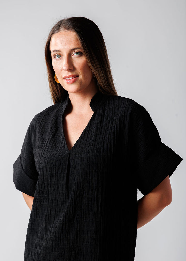 BK Textured Short Sleeve Dress in Black available at Barbara Katz