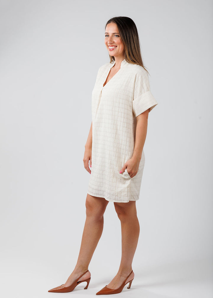 BK Textured Short Sleeve Dress in Cream available at Barbara Katz