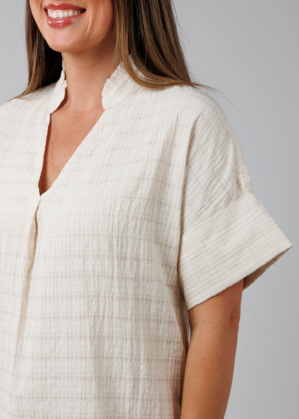 BK Textured Short Sleeve Dress in Cream available at Barbara Katz