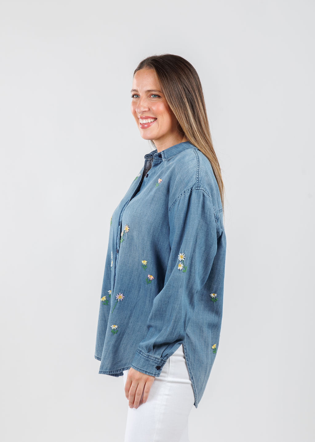 BK Vintage Embroidered Denim Long Sleeve Shirt vailable at Barbara Katz