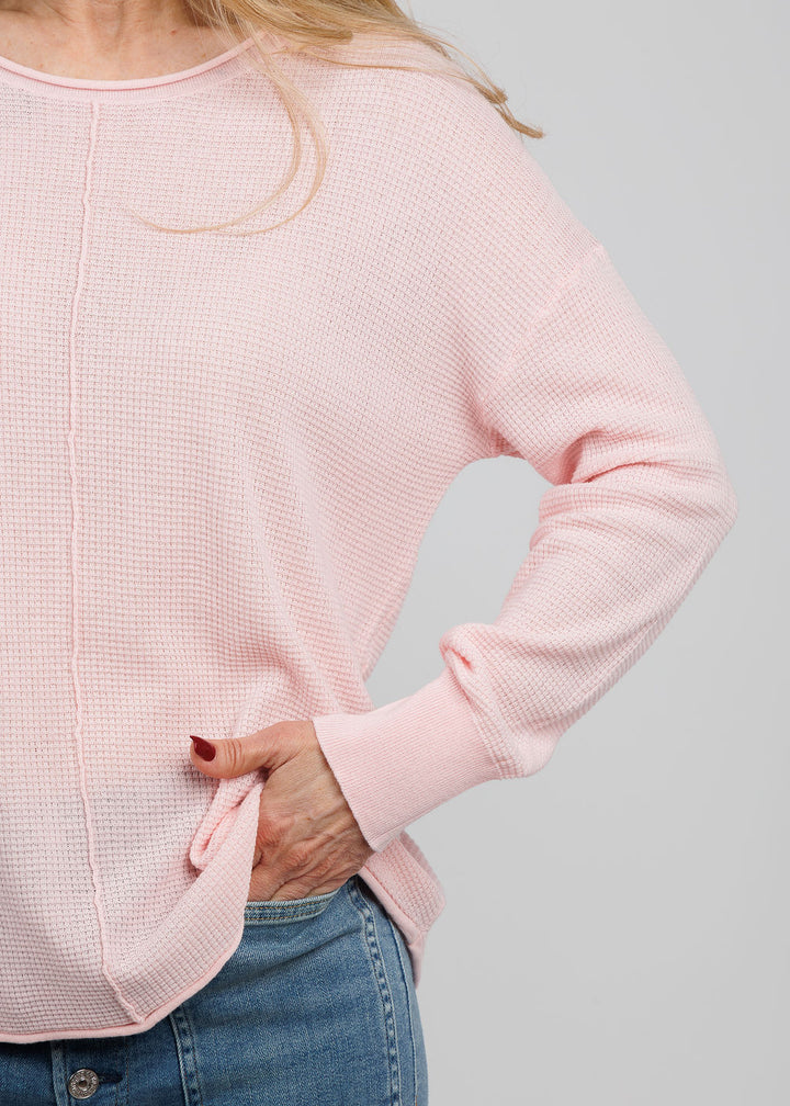 BK Waffle Seam Crew Sweater in Petal available at Barbara Katz