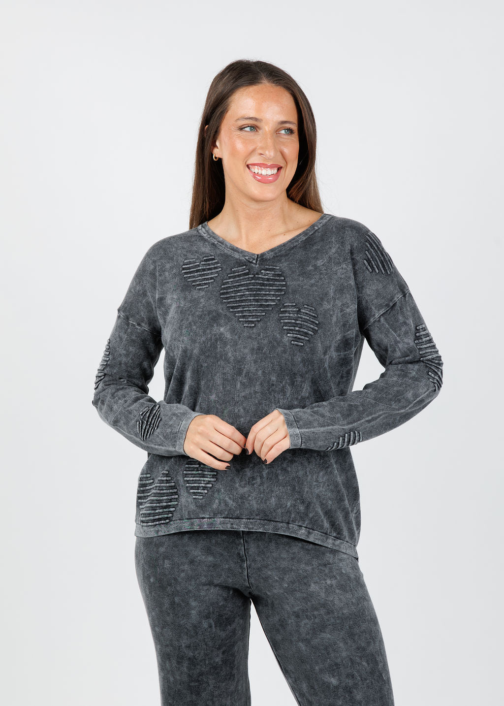 BK Amelia Puff Heart Sweater in Charcoal available at Barbara Katz
