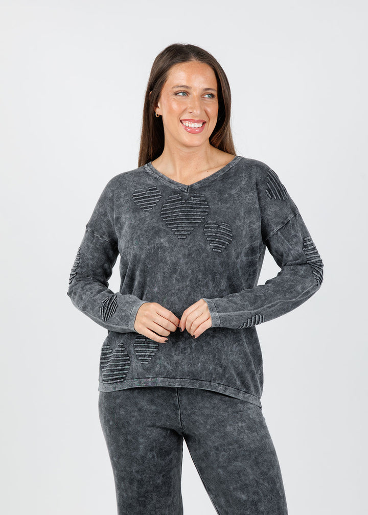 BK Amelia Puff Heart Sweater in Charcoal available at Barbara Katz