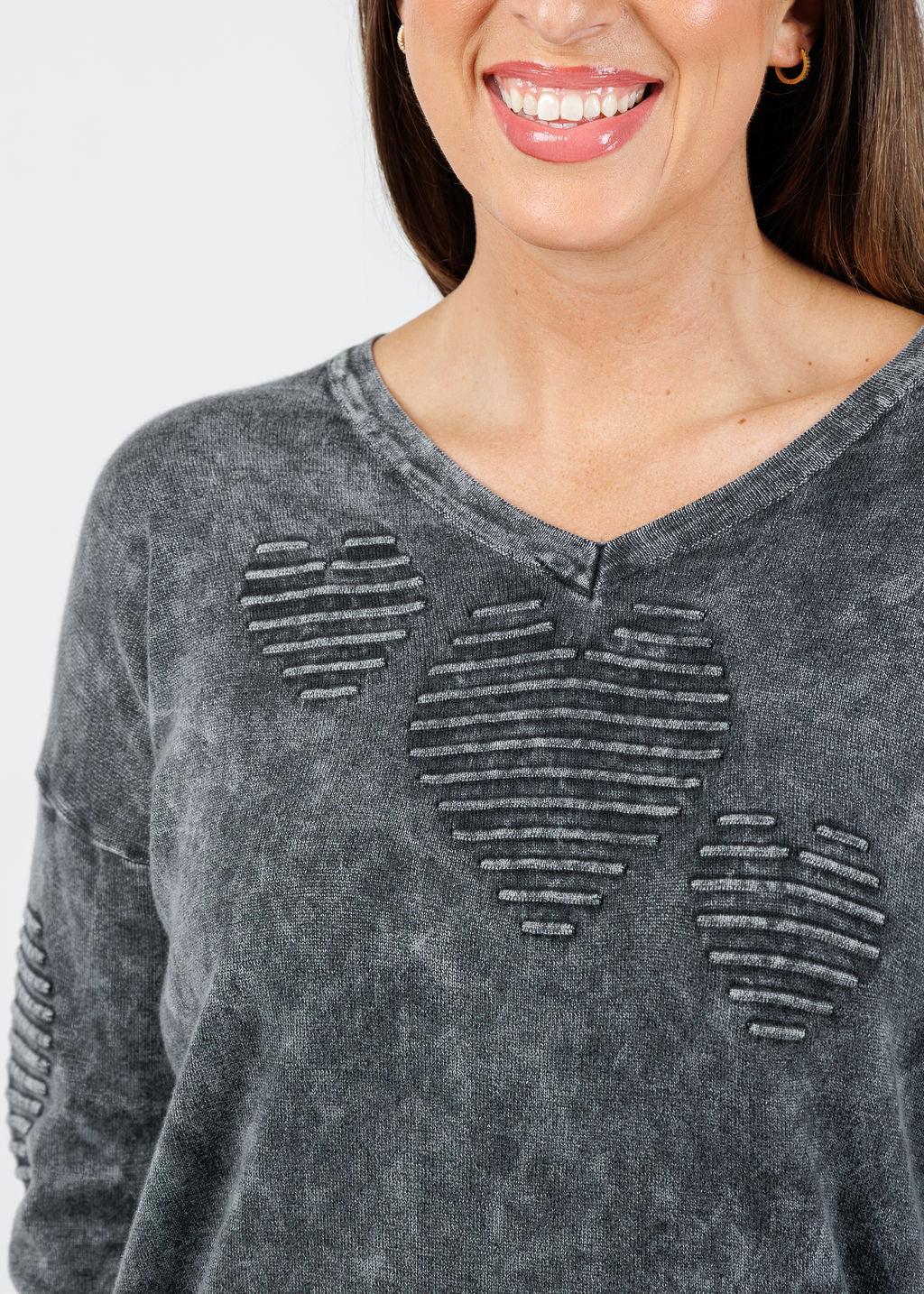 BK Amelia Puff Heart Sweater in Charcoal available at Barbara Katz