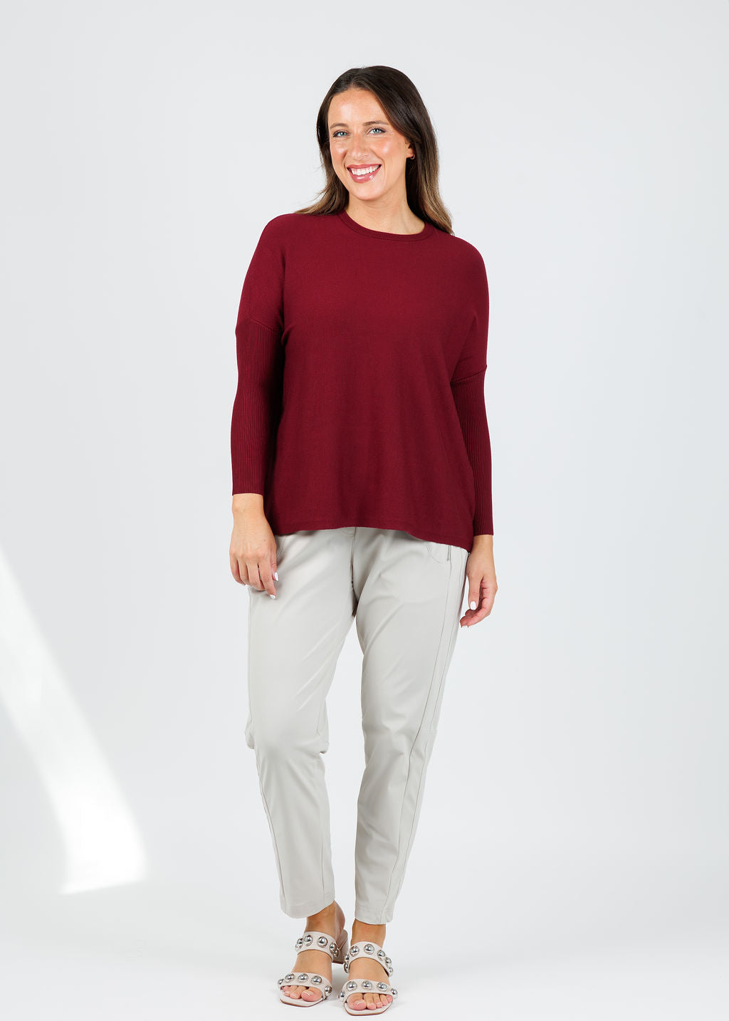 Bodie Boxy Crew Sweater - Dark Cherry