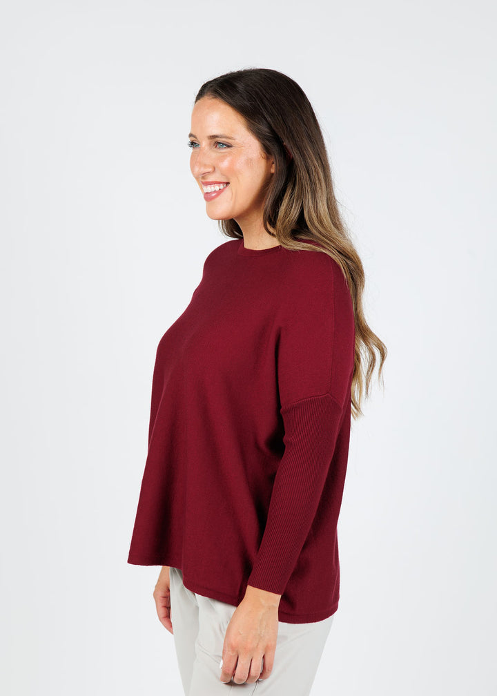 Bodie Boxy Crew Sweater - Dark Cherry