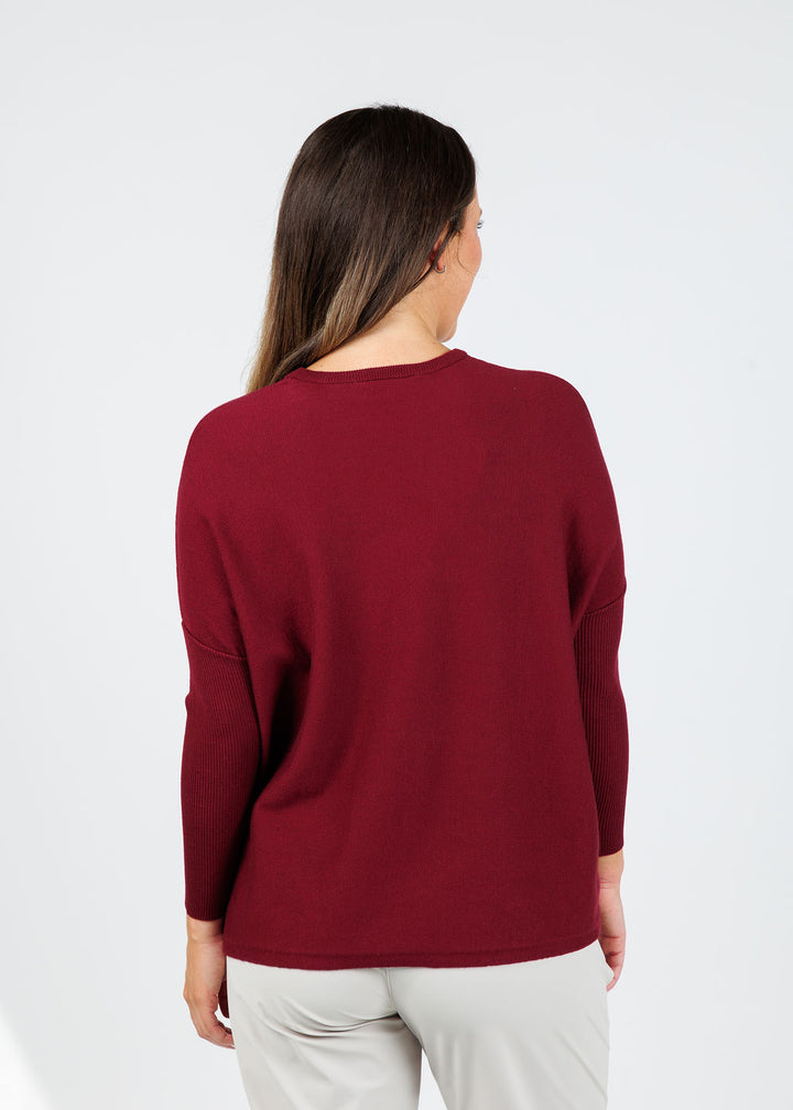 Bodie Boxy Crew Sweater - Dark Cherry