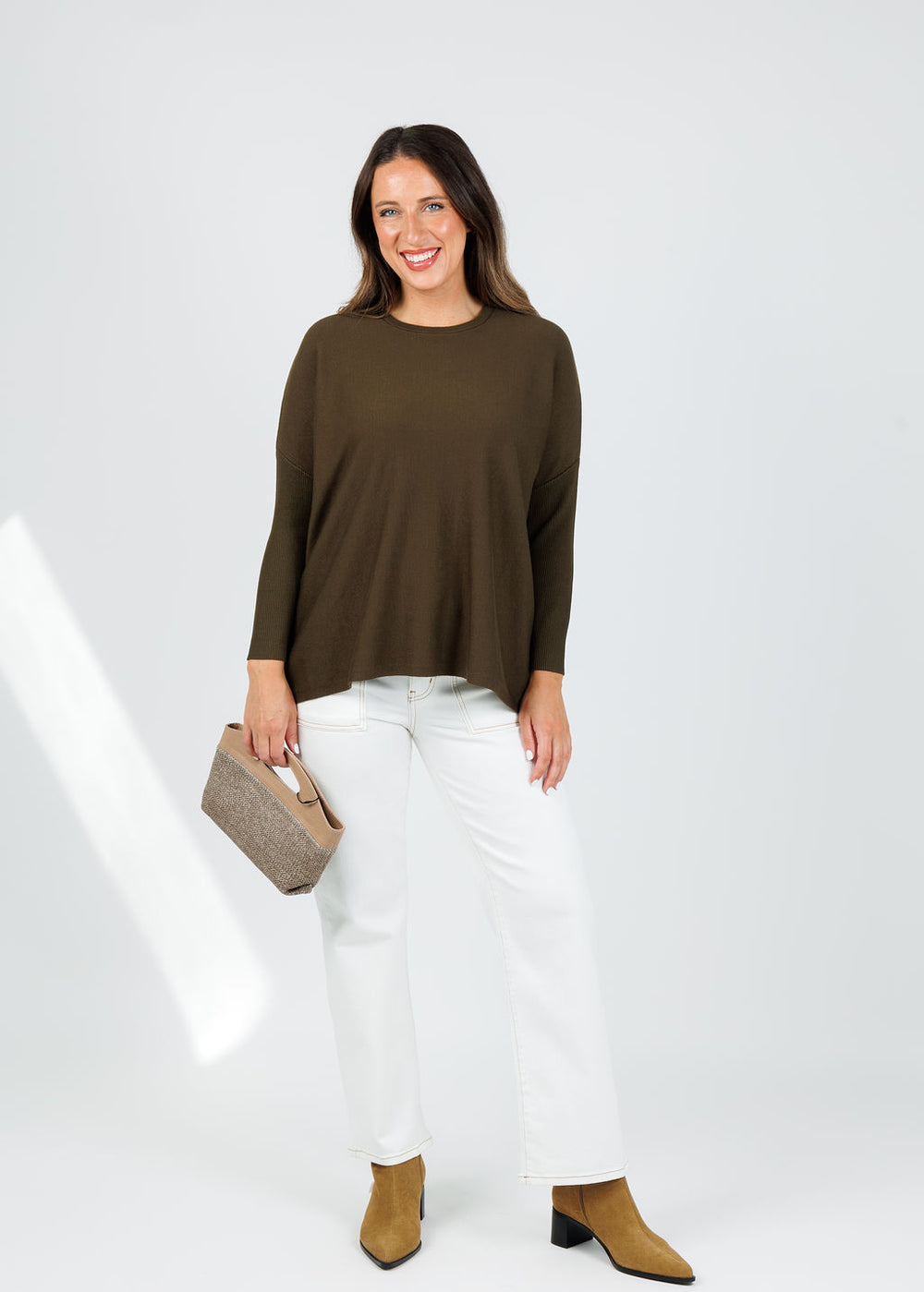 BK Bodie Boxy Crew Sweater in Olive Night available at Barbara Katz