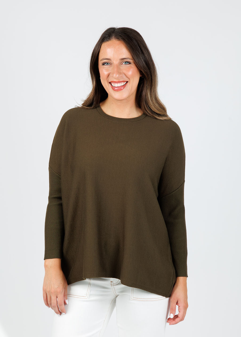 BK Bodie Boxy Crew Sweater in Olive Night available at Barbara Katz