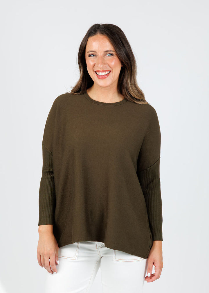 BK Bodie Boxy Crew Sweater in Olive Night available at Barbara Katz