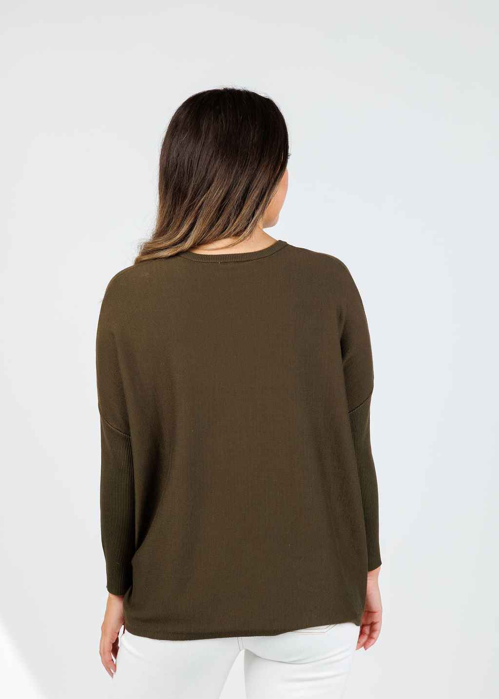 BK Bodie Boxy Crew Sweater in Olive Night available at Barbara Katz