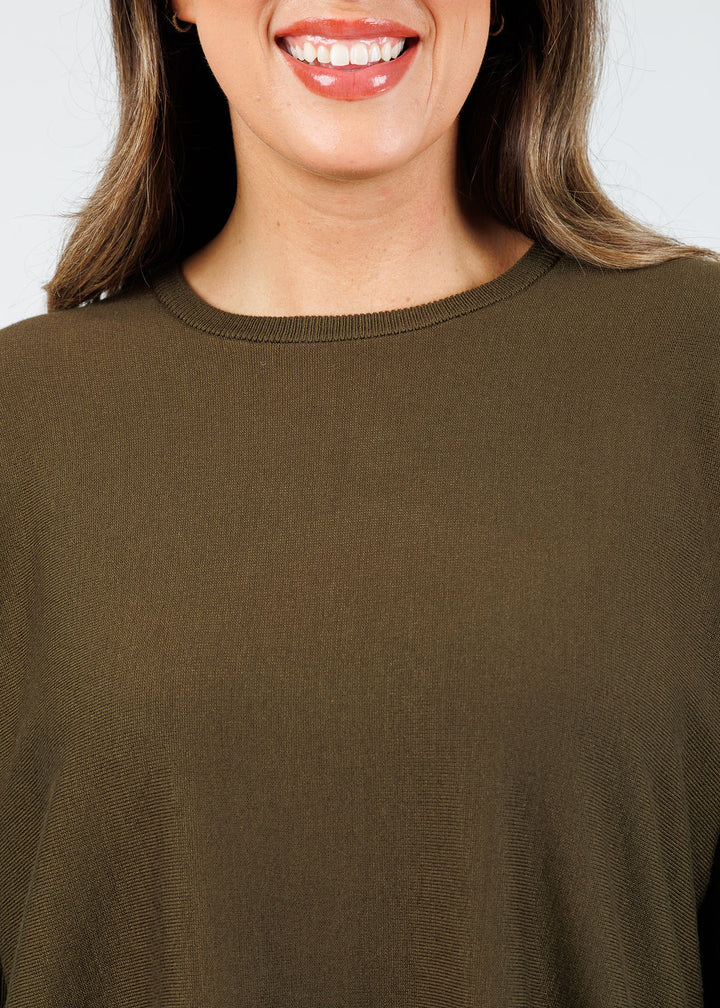 BK Bodie Boxy Crew Sweater in Olive Night available at Barbara Katz