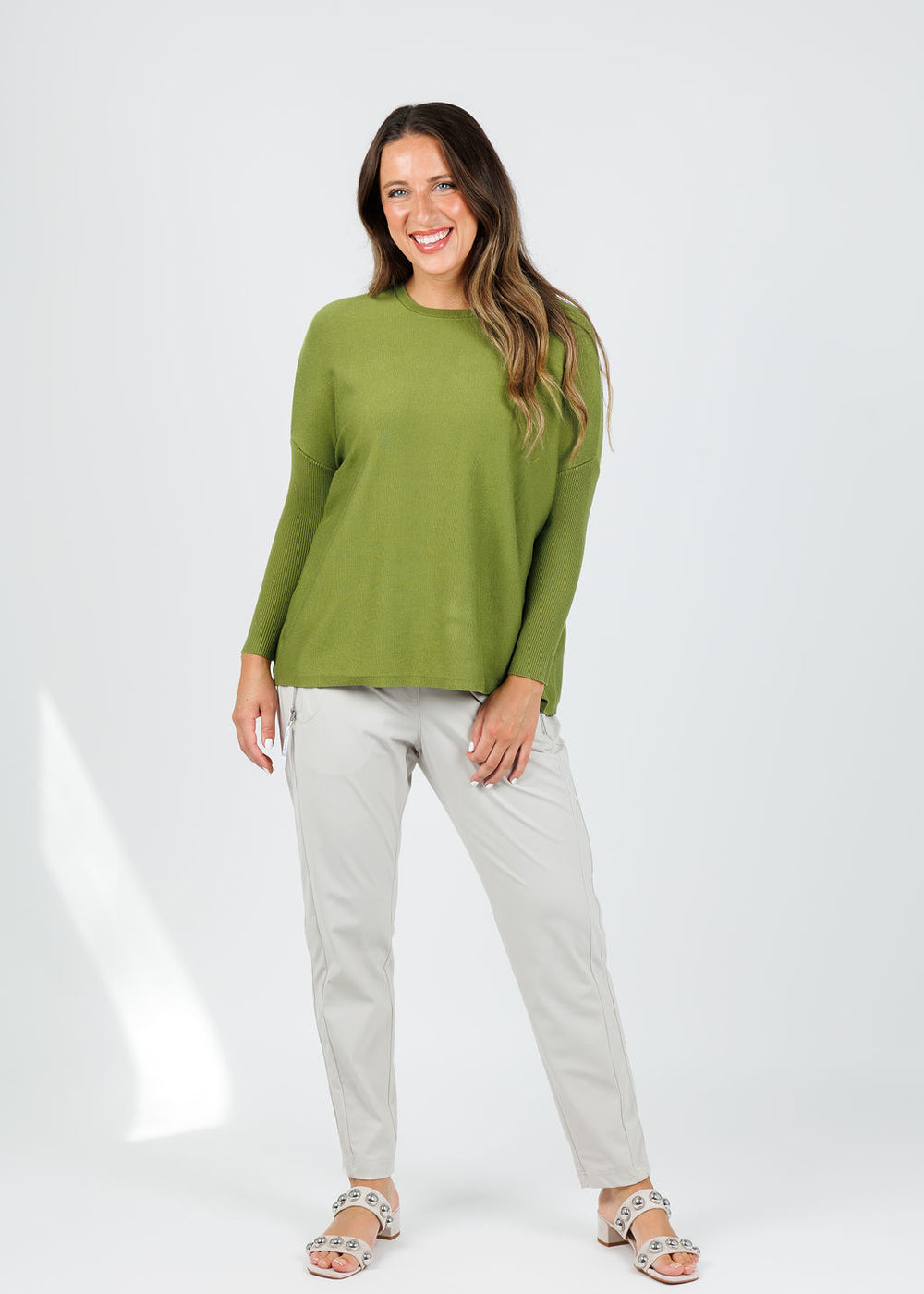 BK Bodie Boxy Crew Sweater in Palm available at Barbara Katz