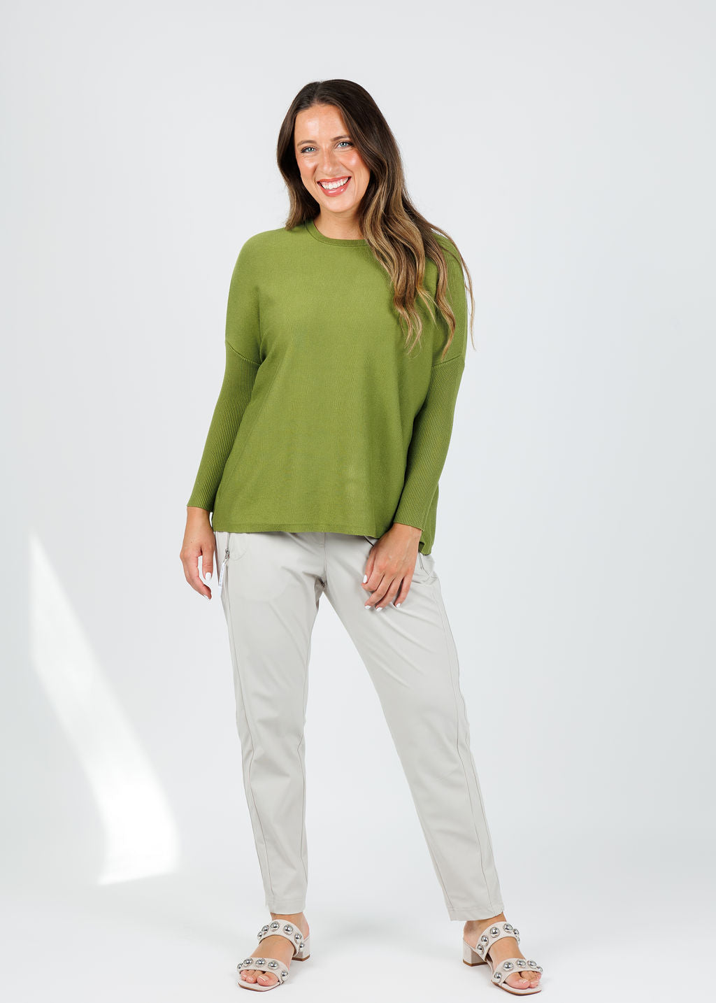 BK Bodie Boxy Crew Sweater in Palm available at Barbara Katz