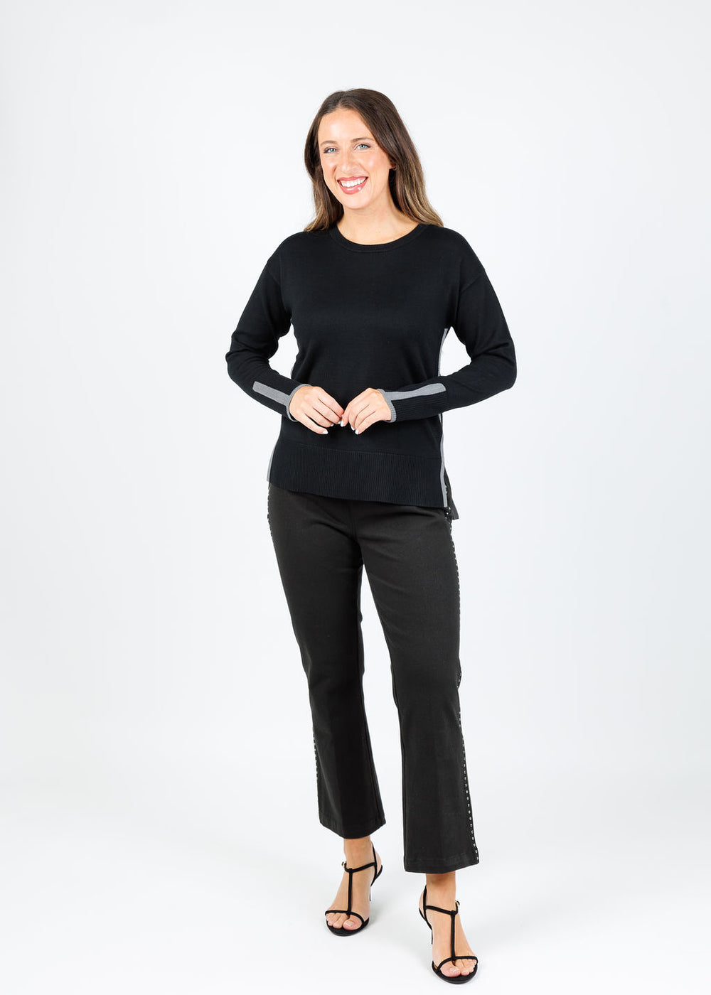 BK Claudia Color Block Crew Sweater in Black/Grey available at Barbara Katz