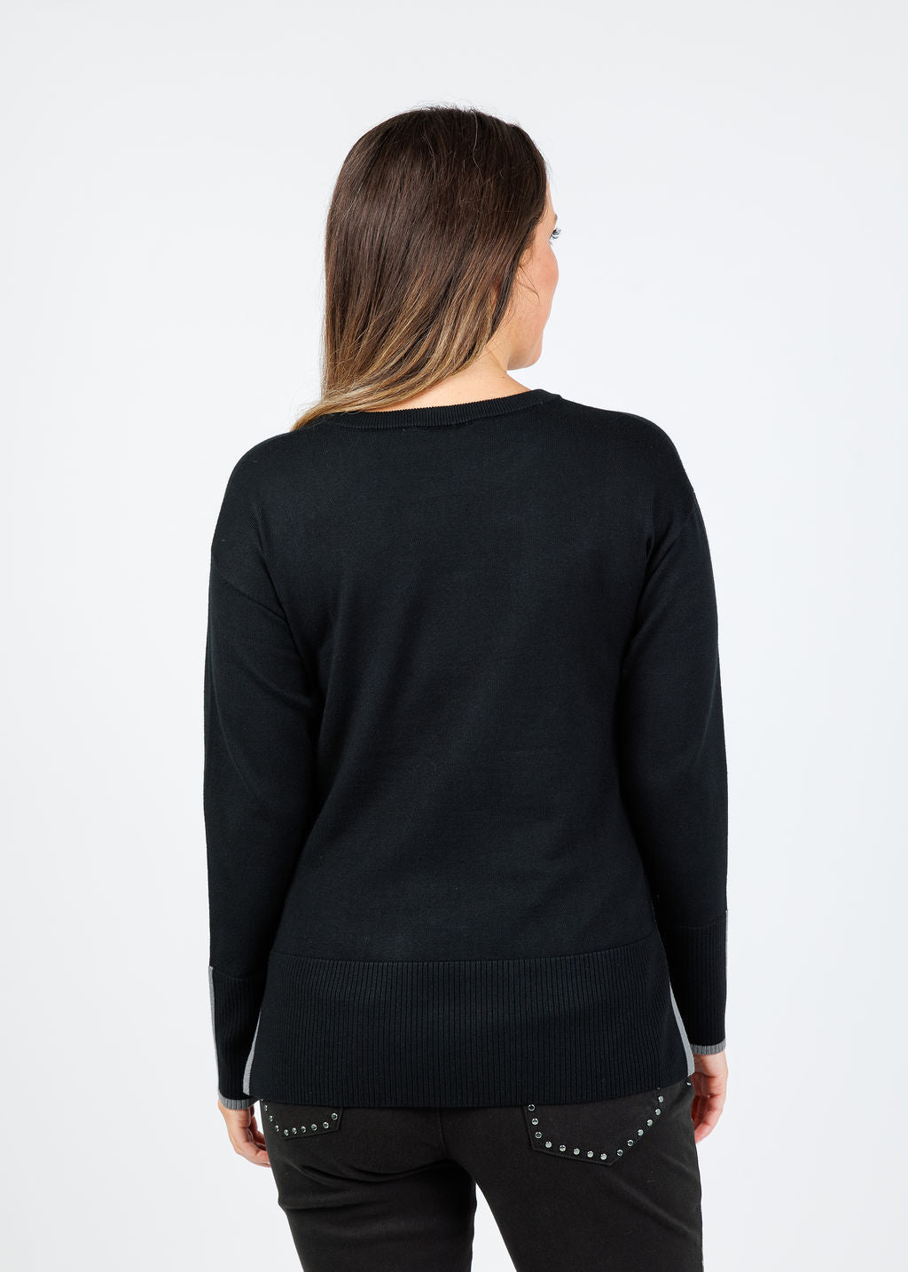 BK Claudia Color Block Crew Sweater in Black/Grey available at Barbara Katz