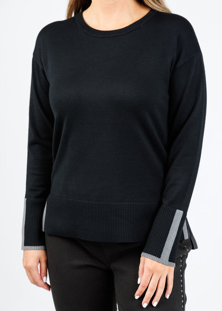 BK Claudia Color Block Crew Sweater in Black/Grey available at Barbara Katz