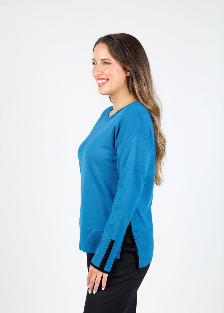 BK Claudia Color Block Crew Sweater in Indigo/Black available at Barbara Katz