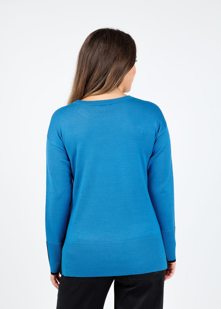 BK Claudia Color Block Crew Sweater in Indigo/Black available at Barbara Katz