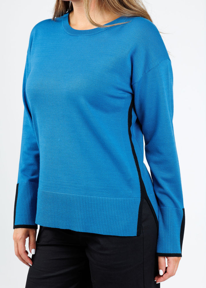 BK Claudia Color Block Crew Sweater in Indigo/Black available at Barbara Katz