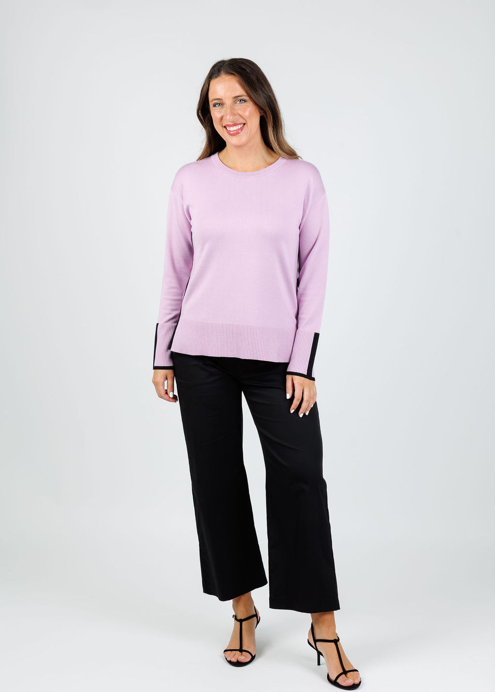 BK Claudia Color Block Crew Sweater in Lilac/Black available at Barbara Katz