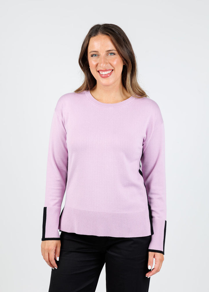 BK Claudia Color Block Crew Sweater in Lilac/Black available at Barbara Katz