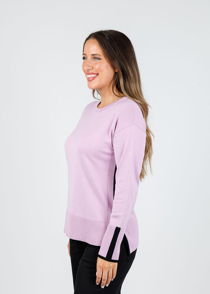 BK Claudia Color Block Crew Sweater in Lilac/Black available at Barbara Katz
