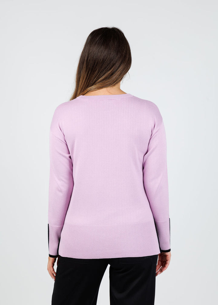 BK Claudia Color Block Crew Sweater in Lilac/Black available at Barbara Katz