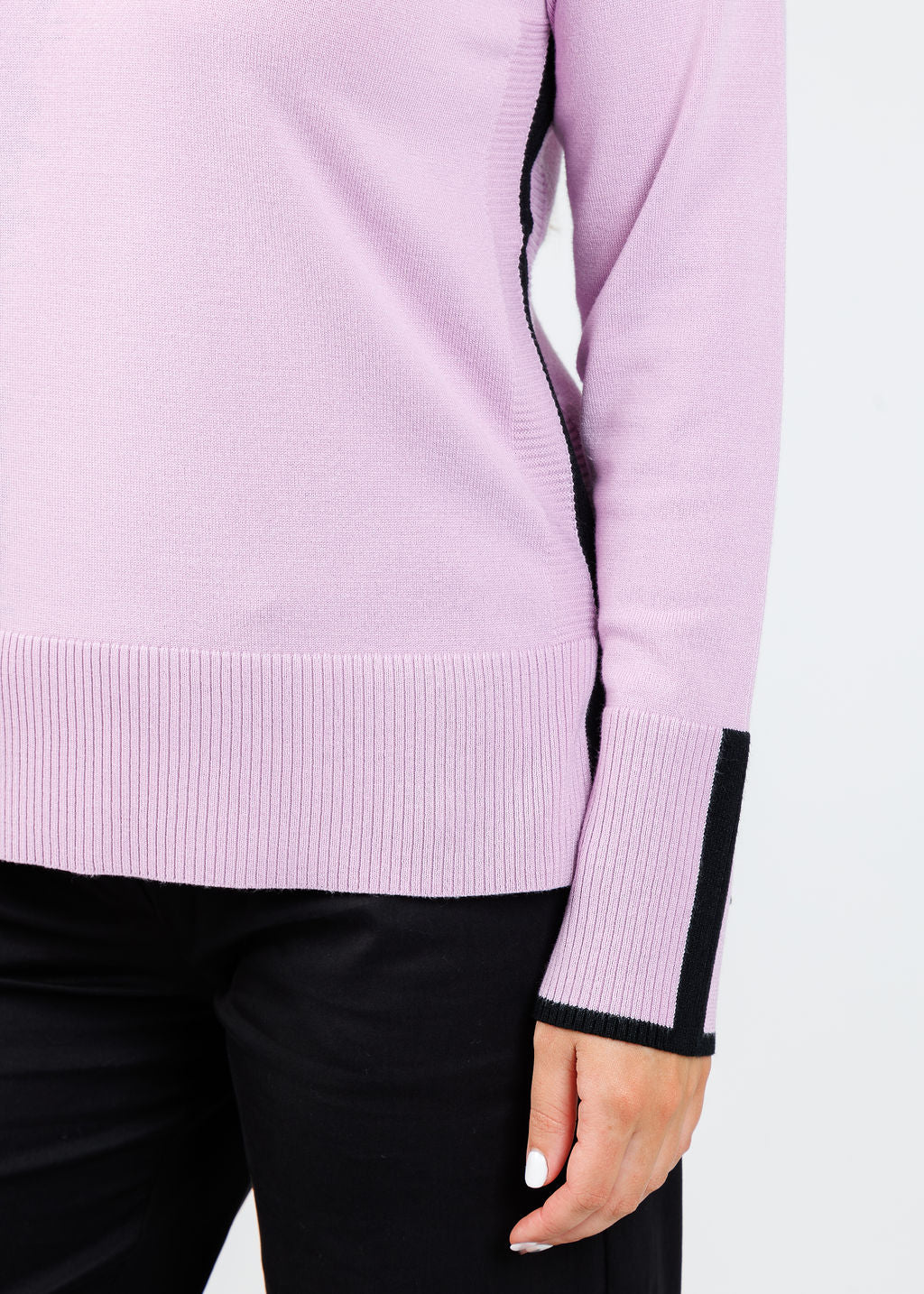 BK Claudia Color Block Crew Sweater in Lilac/Black available at Barbara Katz