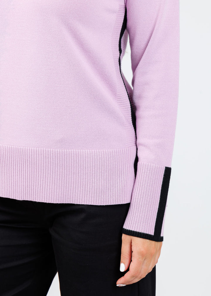 BK Claudia Color Block Crew Sweater in Lilac/Black available at Barbara Katz