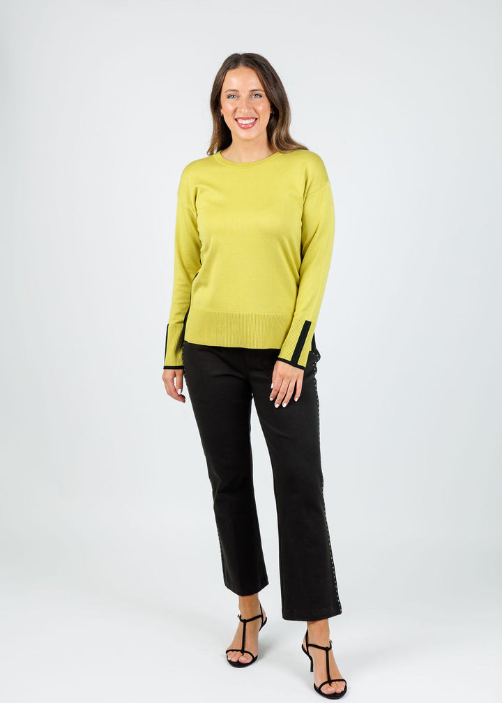 BK Claudia Color Block Crew Sweater in Olive Green/Black available at Barbara Katz