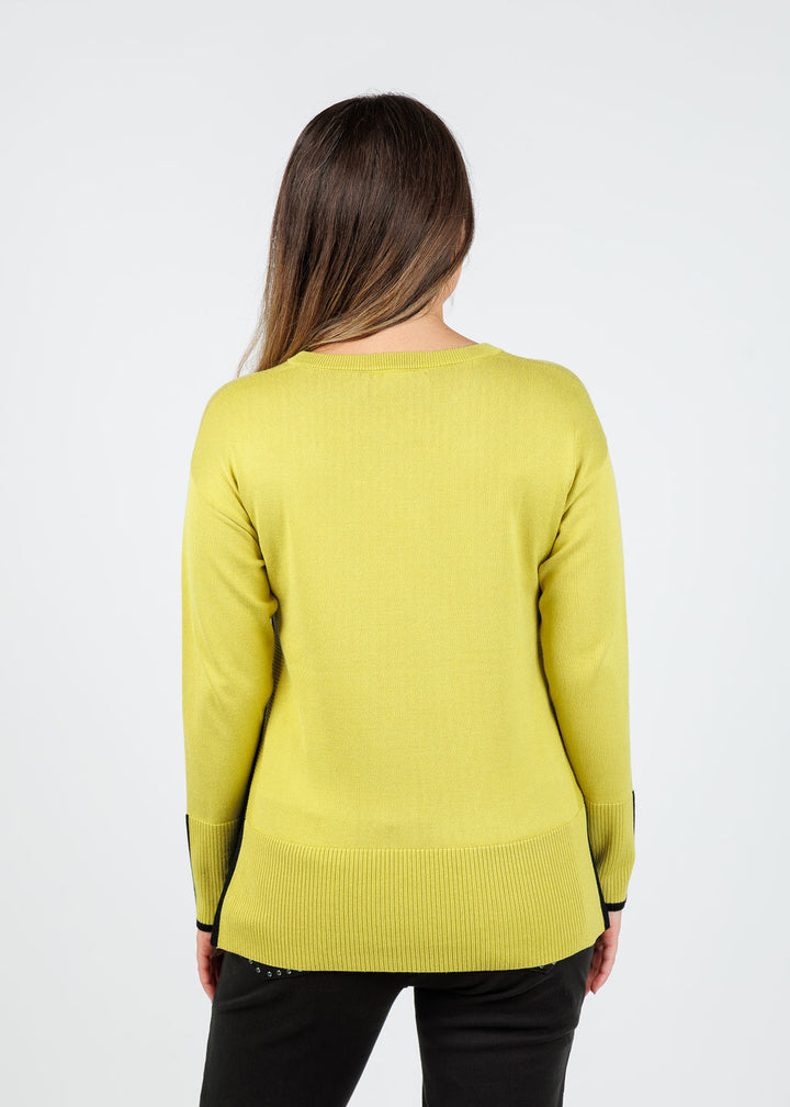 BK Claudia Color Block Crew Sweater in Olive Green/Black available at Barbara Katz