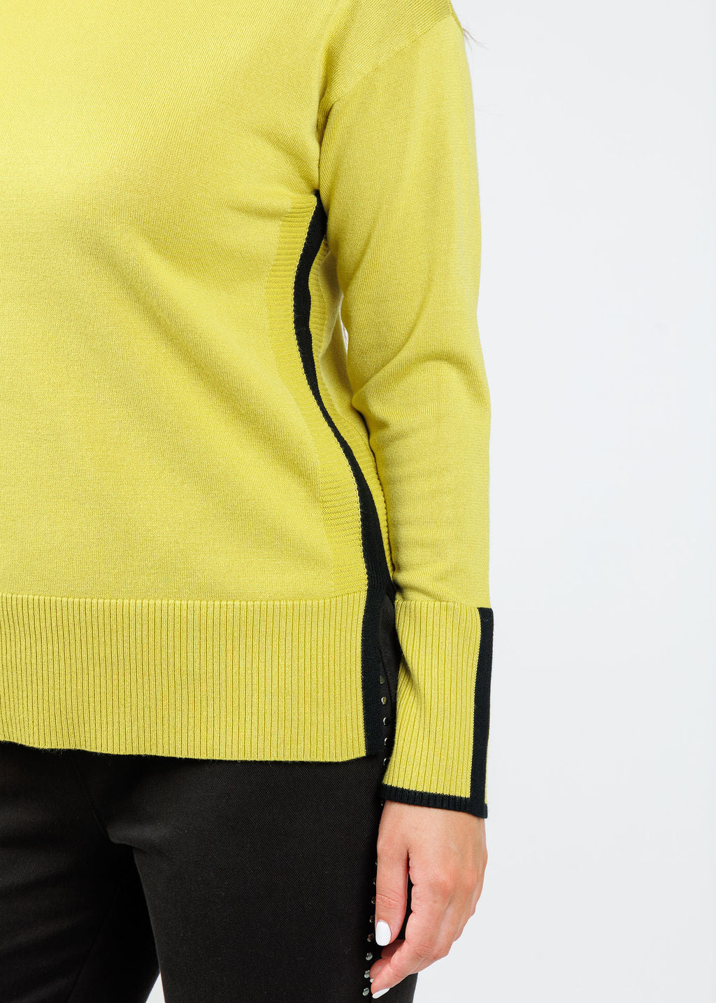 BK Claudia Color Block Crew Sweater in Olive Green/Black available at Barbara Katz