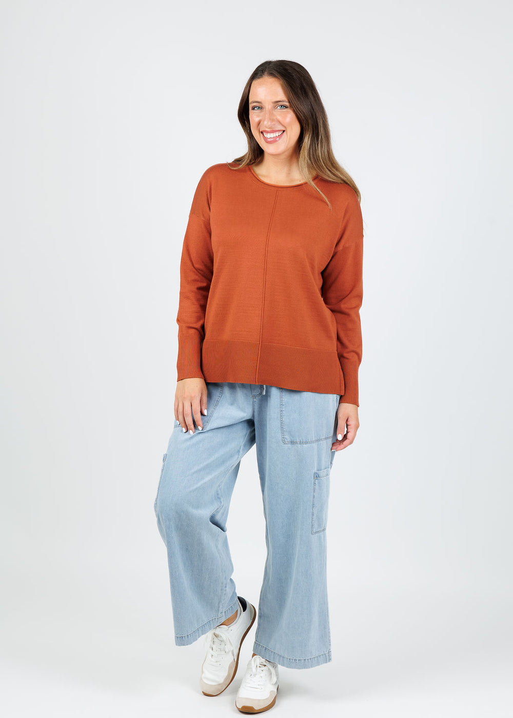 BK Crissy Center Seam Sweater in Cognac available at Barbra Katz