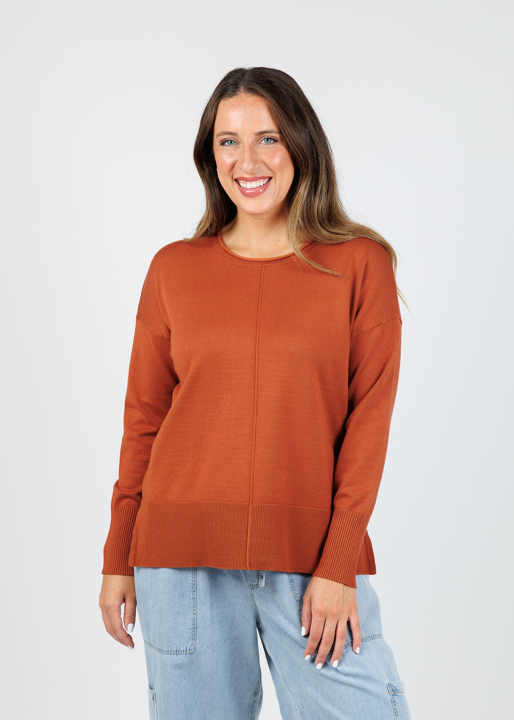 BK Crissy Center Seam Sweater in Cognac available at Barbra Katz