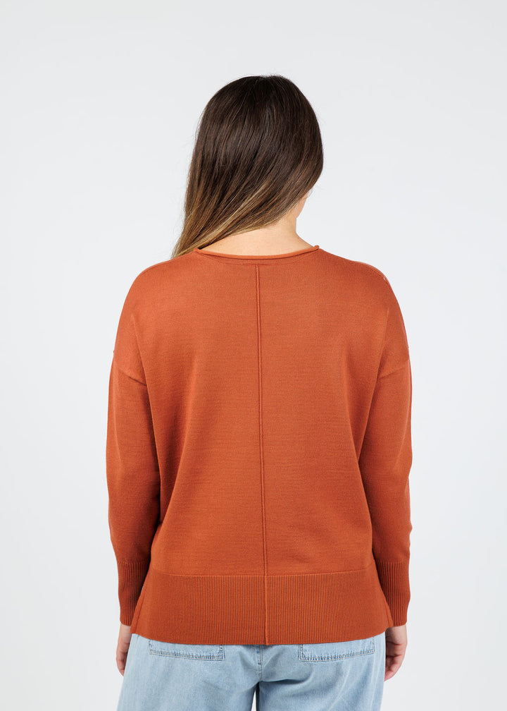 BK Crissy Center Seam Sweater in Cognac available at Barbra Katz
