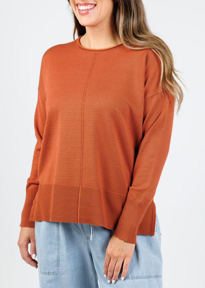 BK Crissy Center Seam Sweater in Cognac available at Barbra Katz