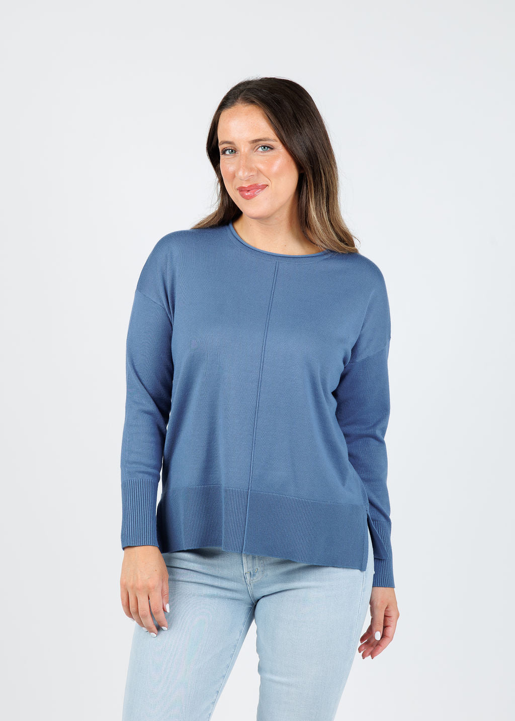 BK Crissy Center Seam Sweater in Colony Blue available at Barbra Katz
