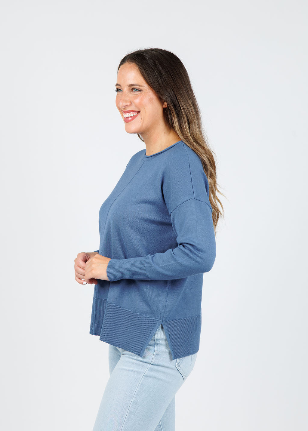 BK Crissy Center Seam Sweater in Colony Blue available at Barbra Katz