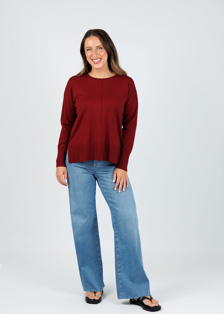 BK Crissy Center Seam Sweater in Dark Cherry available at Barbra Katz